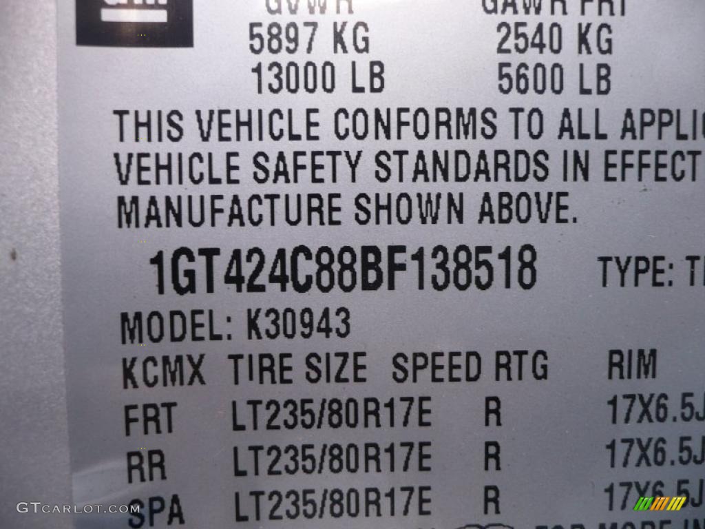 2011 GMC Sierra 3500HD SLT Crew Cab 4x4 Dually Info Tag Photo #37922966