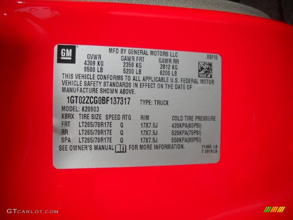2011 GMC Sierra 2500HD Work Truck Regular Cab 4x4 Info Tag Photo #37927230