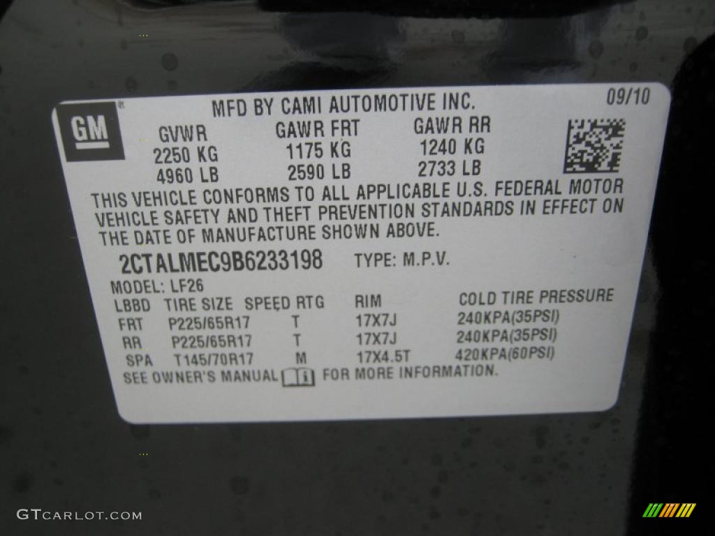 2011 GMC Terrain SLE Info Tag Photo #37931682