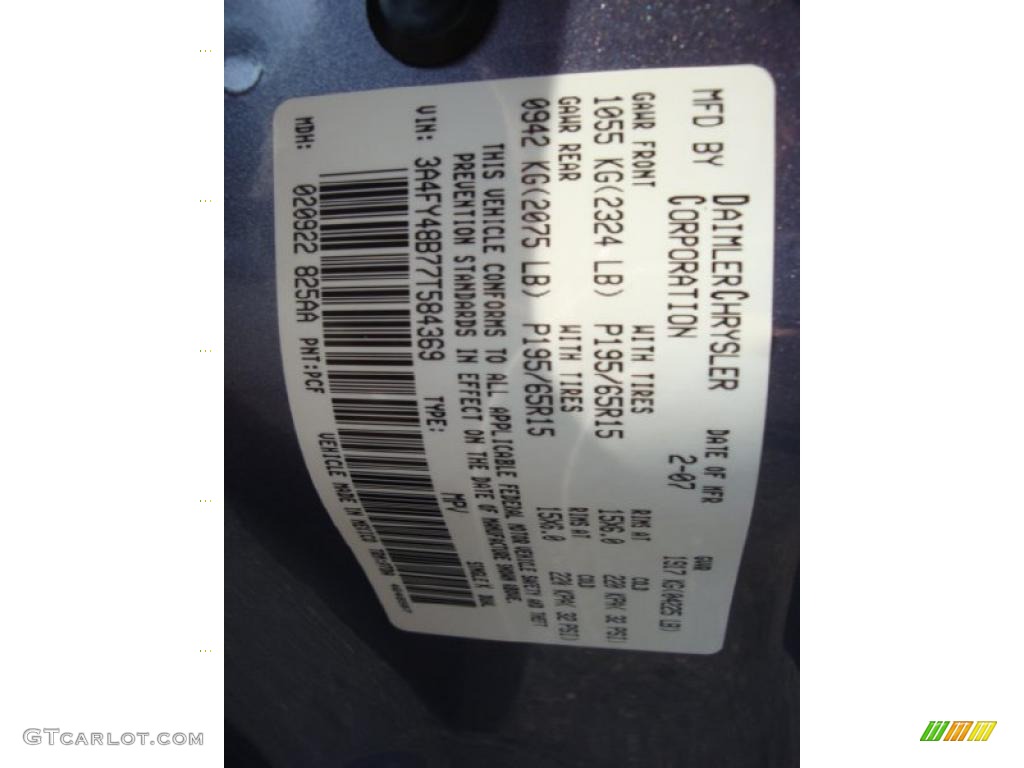 2007 PT Cruiser Color Code PCF for Opal Gray Metallic Photo #37931978
