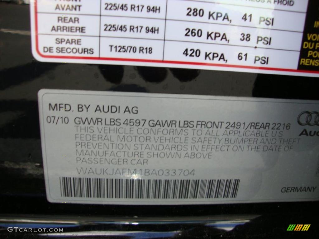 2011 Audi A3 2.0 TDI Info Tag Photo #37936362