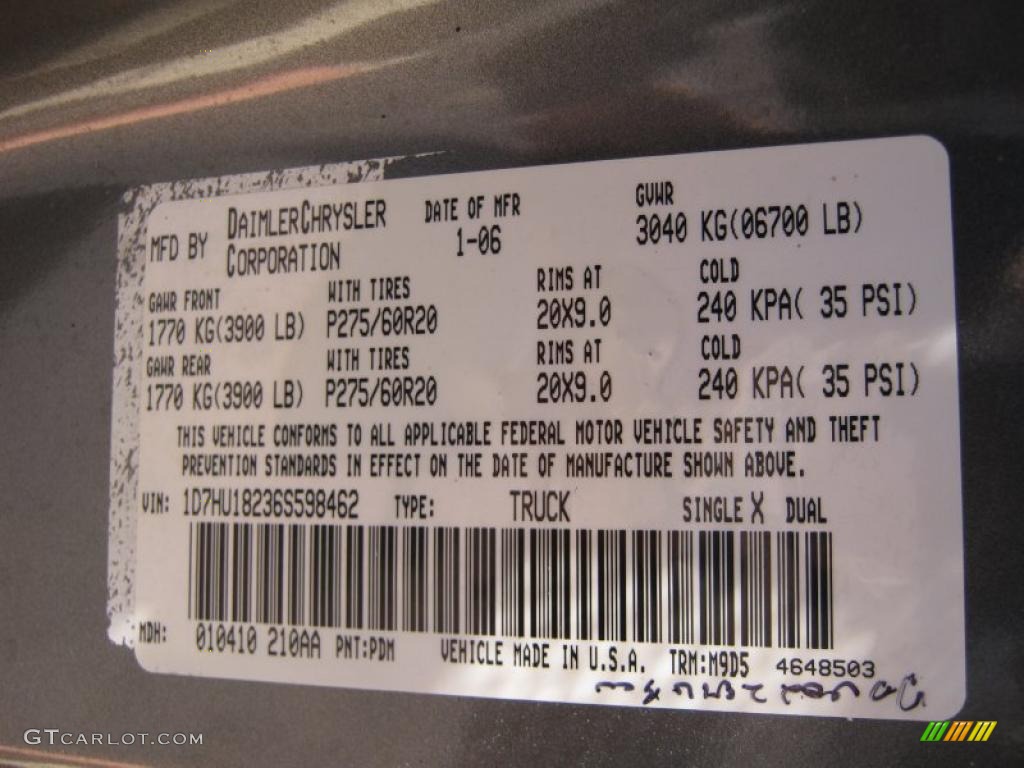 2006 Ram 1500 Color Code PDM for Mineral Gray Metallic Photo #37941350