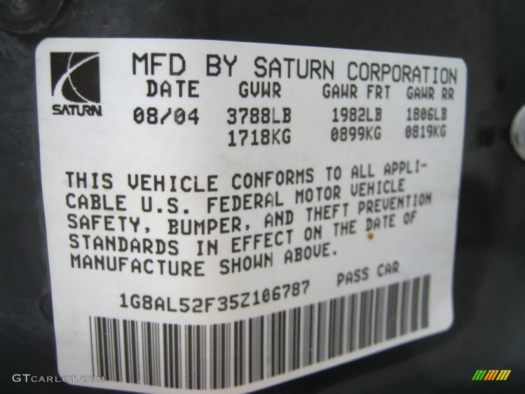 2005 Saturn ION 3 Sedan Info Tag Photo #37943535
