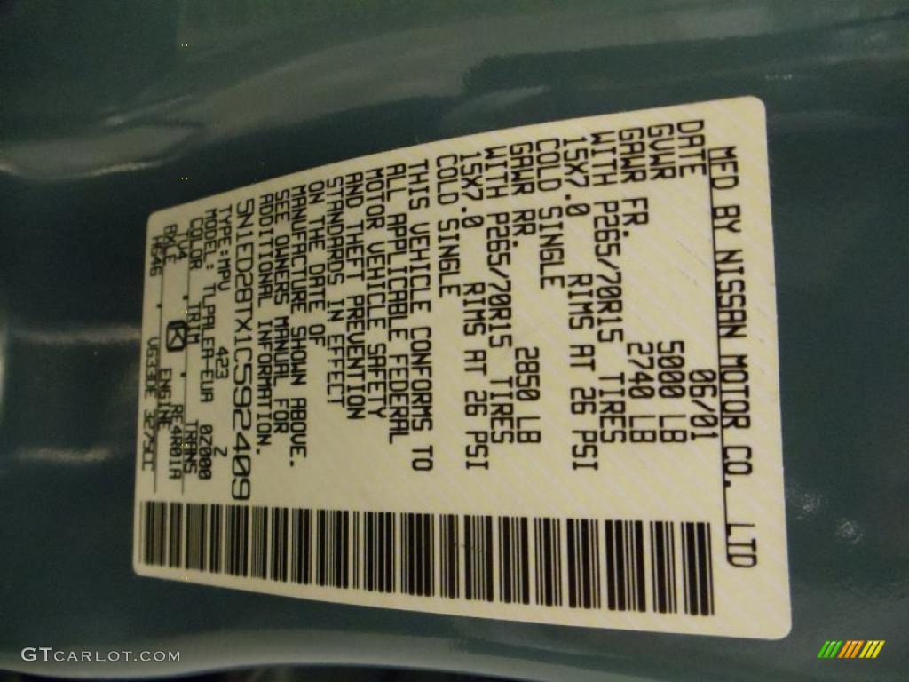 2001 Xterra Color Code TV4 for Mineral Blue Metallic Photo #37944591