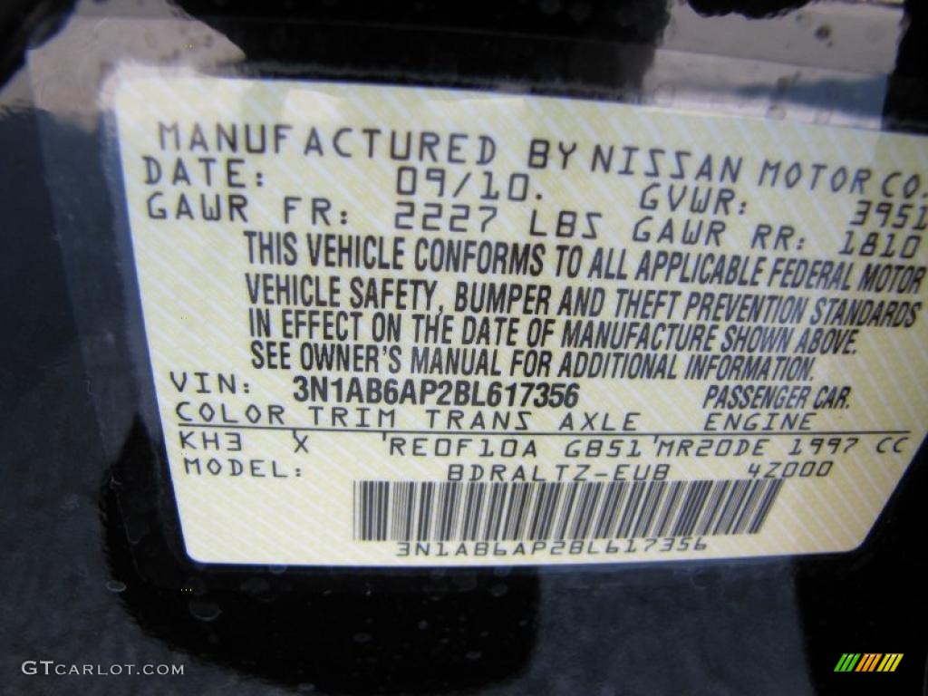 2011 Sentra Color Code KH3 for Super Black Photo #37946748