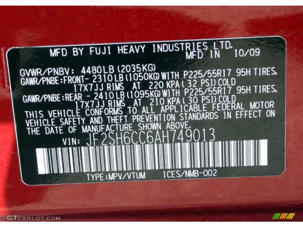 2010 Subaru Forester 2.5 X Premium Info Tag Photo #37947744