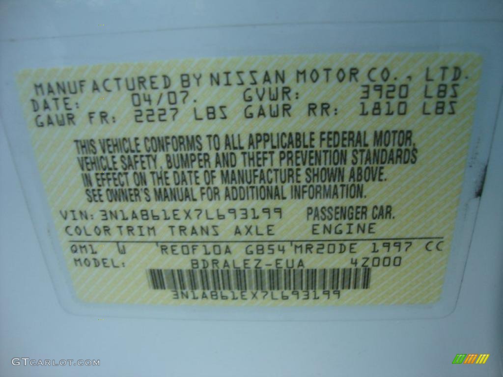 2007 Nissan Sentra 2.0 S Info Tag Photo #37955404