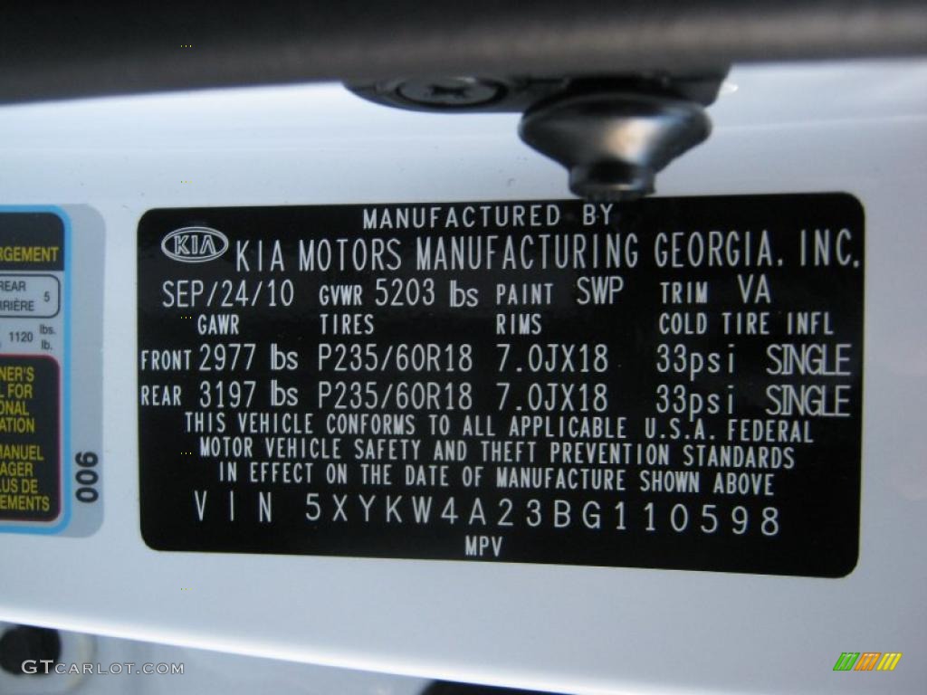 2011 Sorento Color Code SWP for Snow White Pearl Photo #37963156