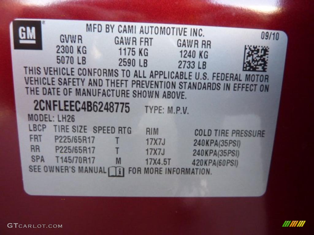 2011 Chevrolet Equinox LT AWD Info Tag Photo #37965772