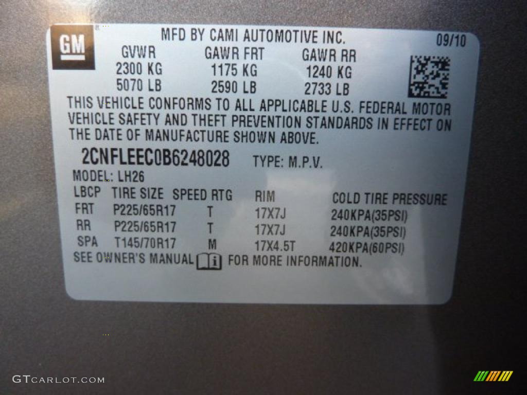 2011 Chevrolet Equinox LT AWD Info Tag Photo #37966084