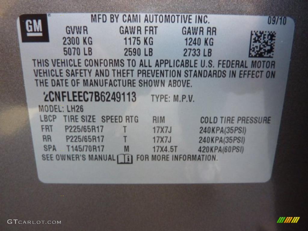 2011 Chevrolet Equinox LT AWD Info Tag Photo #37966396