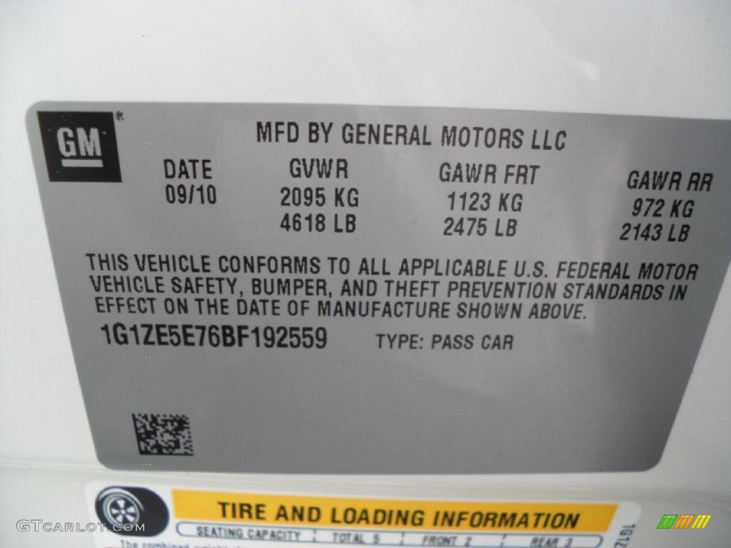 2011 Chevrolet Malibu LTZ Info Tag Photo #37966780