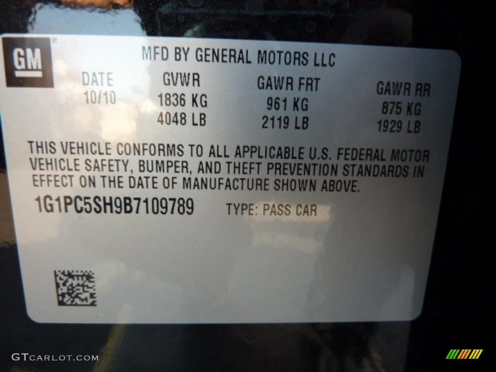 2011 Chevrolet Cruze LS Info Tag Photo #37970256