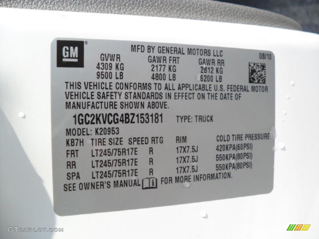 2011 Chevrolet Silverado 2500HD Extended Cab 4x4 Info Tag Photo #37971428