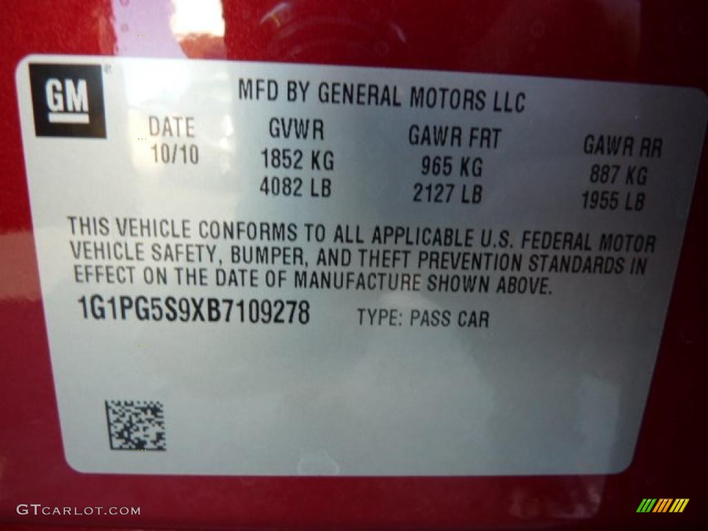 2011 Chevrolet Cruze LT Info Tag Photo #37971512