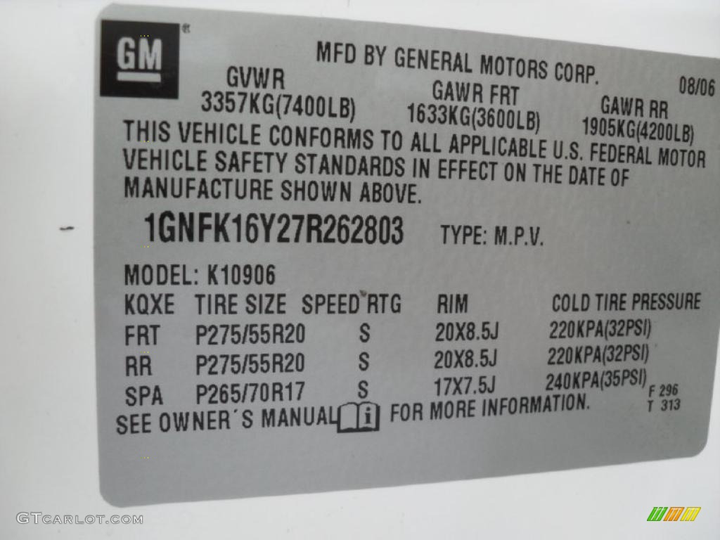 2007 Chevrolet Suburban 1500 LTZ 4x4 Info Tag Photo #37977276