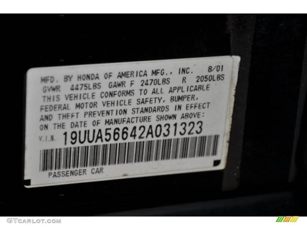 2002 Acura TL 3.2 Info Tag Photo #37981884