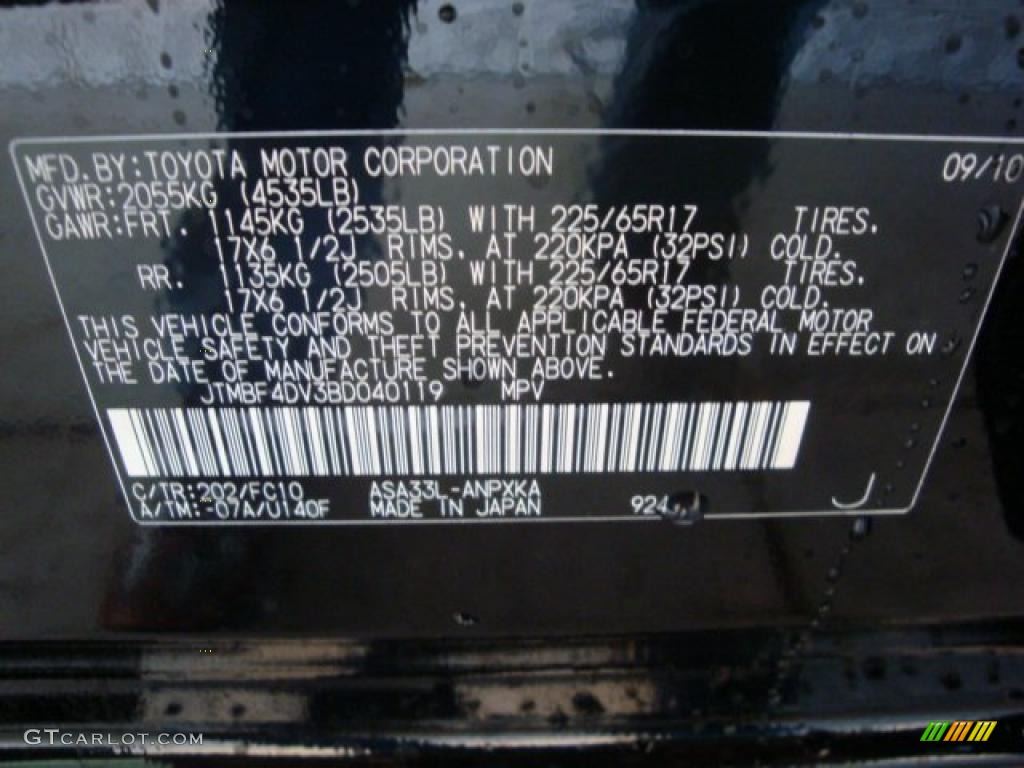 2011 RAV4 Color Code 202 for Black Photo #37982120