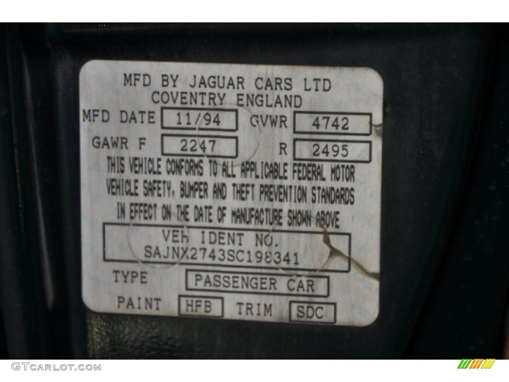 1995 Jaguar XJ XJS Coupe Color Code Photos