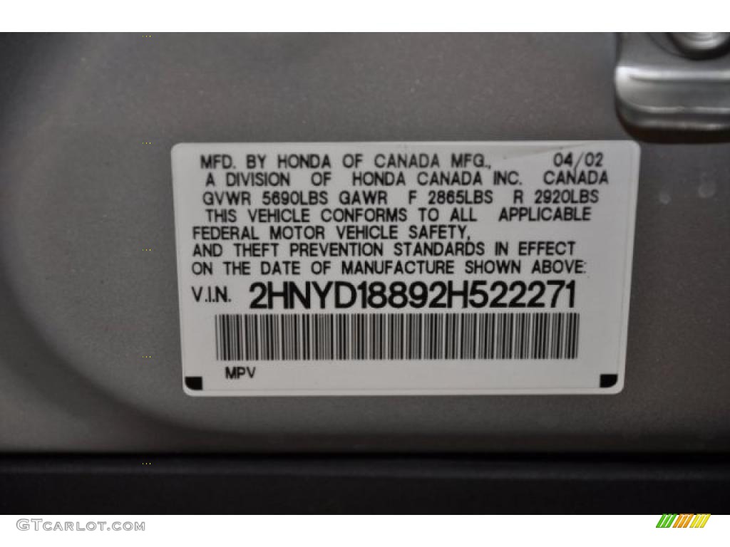 2002 Acura MDX Standard MDX Model Info Tag Photo #37984200