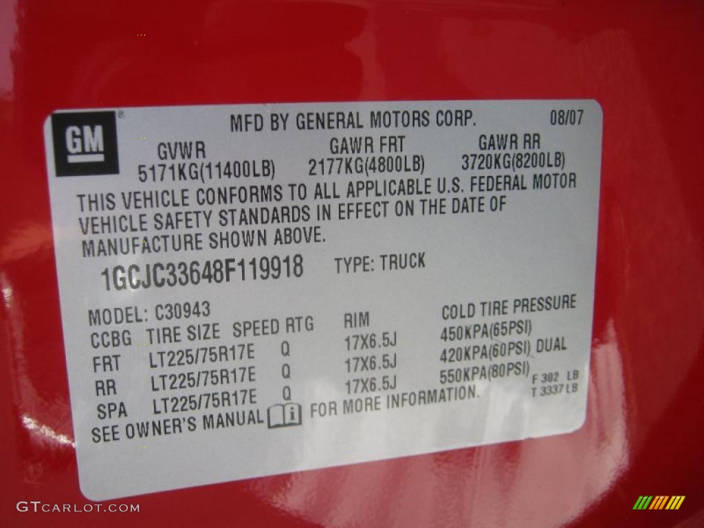 2008 Chevrolet Silverado 3500HD LT Crew Cab 4x4 Dually Info Tag Photo #37985164