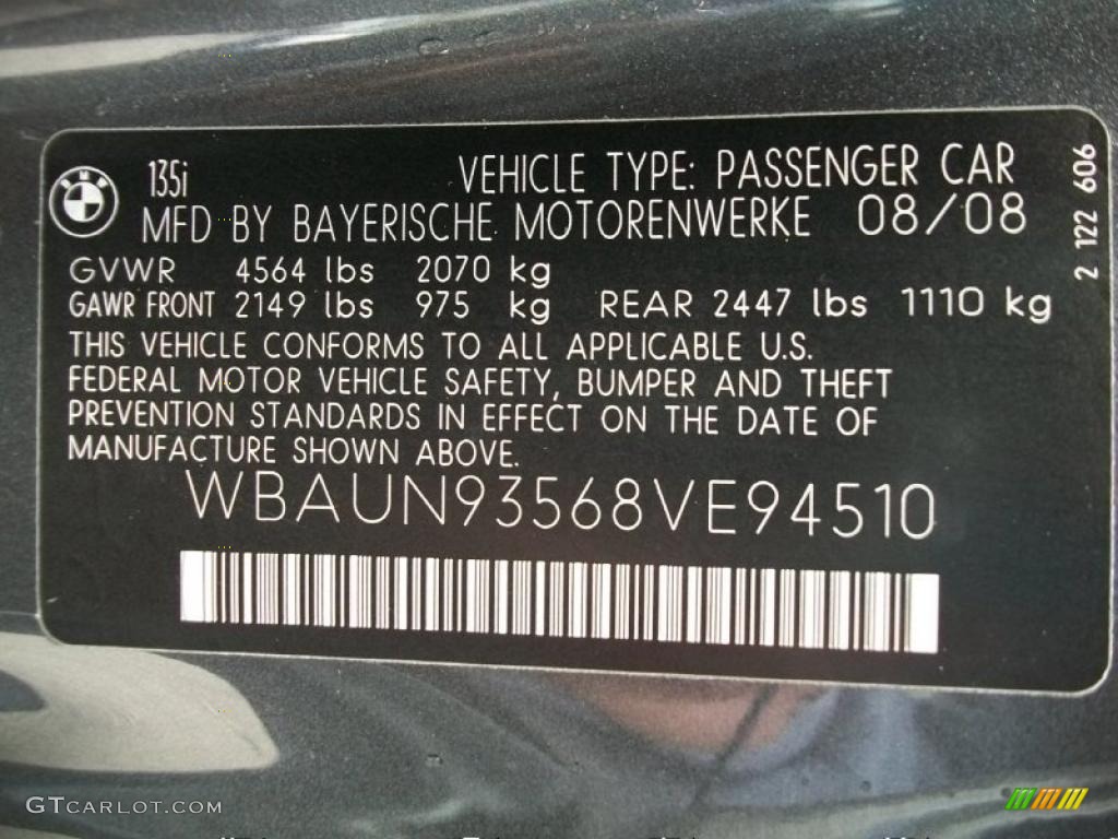 2008 BMW 1 Series 135i Convertible Info Tag Photo #37988077