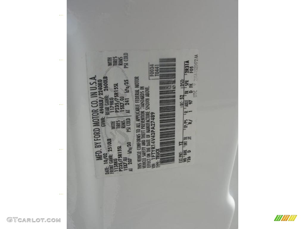 2003 Ranger Color Code YZ for Oxford White Photo #37992281