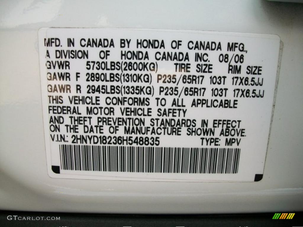 2006 Acura MDX Standard MDX Model Info Tag Photo #37994297