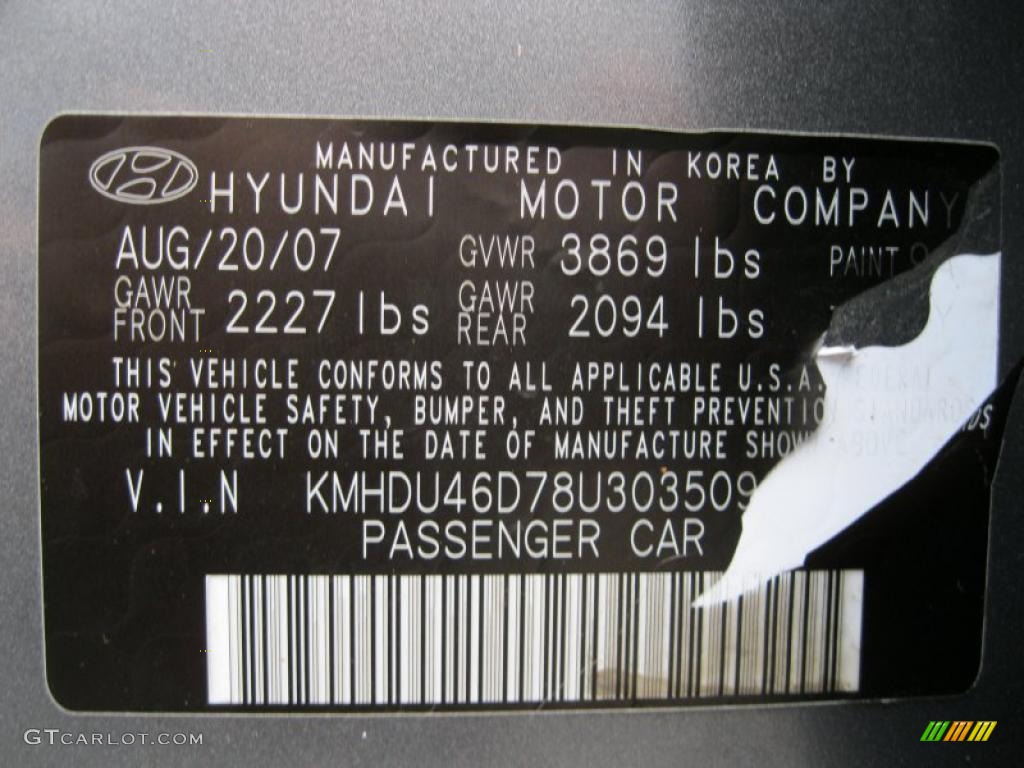 2008 Hyundai Elantra GLS Sedan Info Tag Photo #37996781