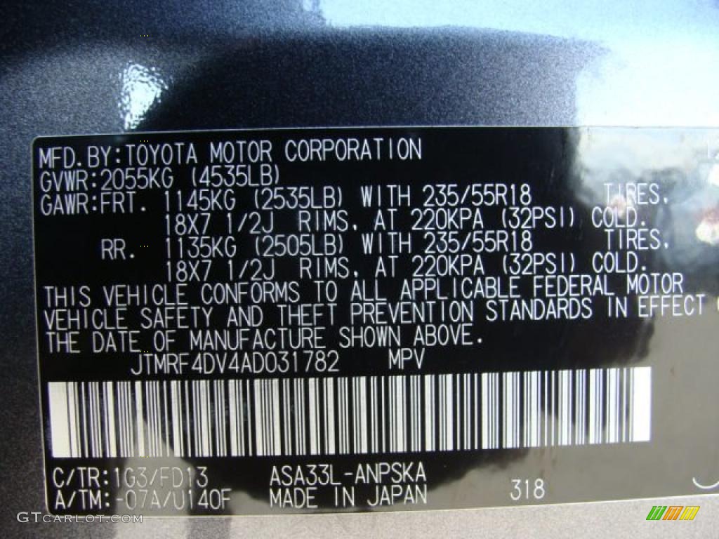 2010 RAV4 Color Code 1G3 for Magnetic Gray Metallic Photo #37999214