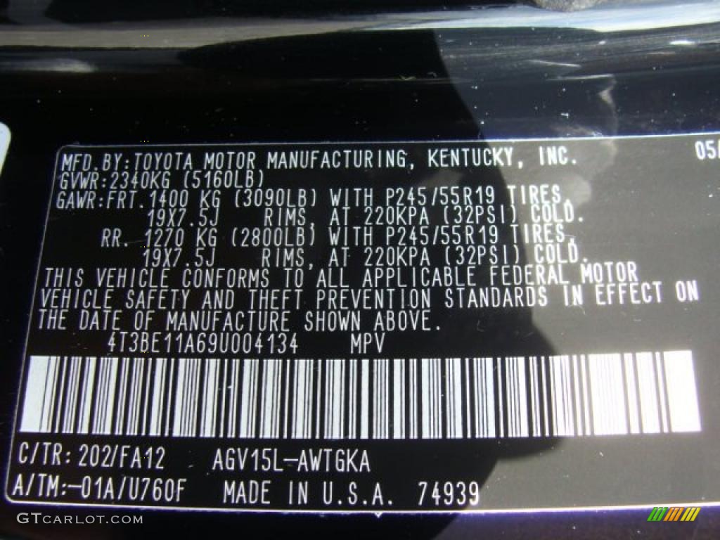 2009 Venza Color Code 202 for Black Photo #38000934