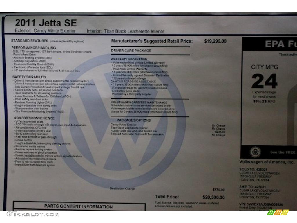 2011 Volkswagen Jetta SE Sedan Window Sticker Photo #38008633