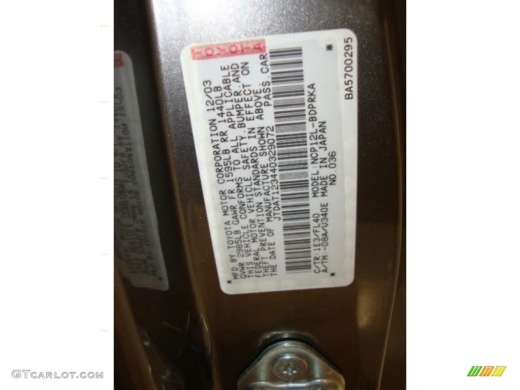2004 Toyota ECHO Coupe Color Code Photos