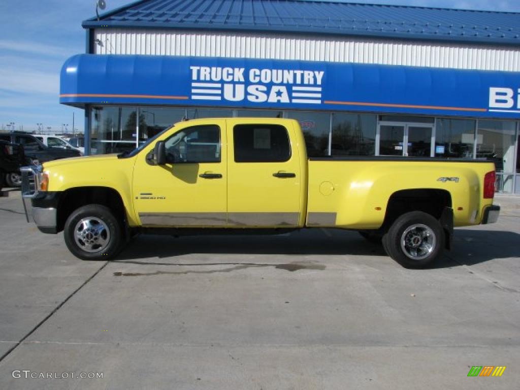 2008 Sierra 3500HD SLE Crew Cab 4x4 Dually - Fleet Yellow / Ebony/Light Cashmere photo #1