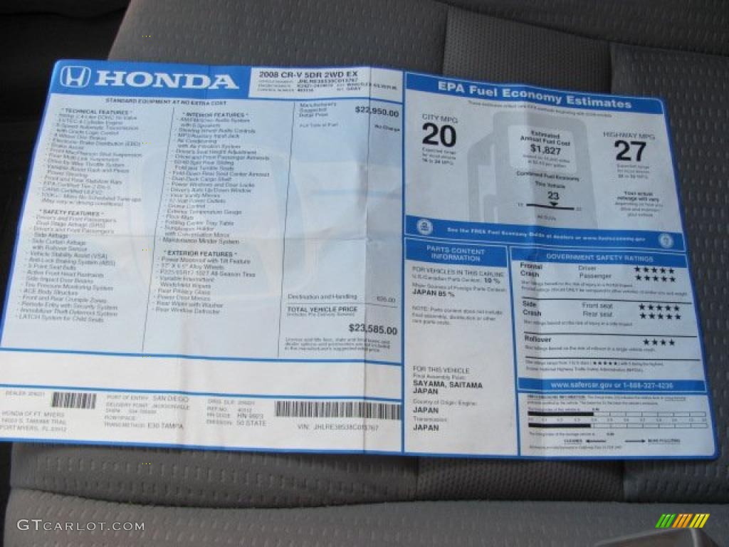 2008 Honda CR-V EX Window Sticker Photos