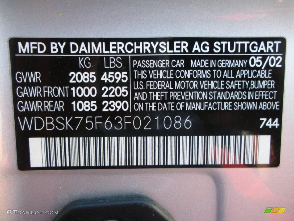 2003 Mercedes-Benz SL 500 Roadster Info Tag Photo #38035145