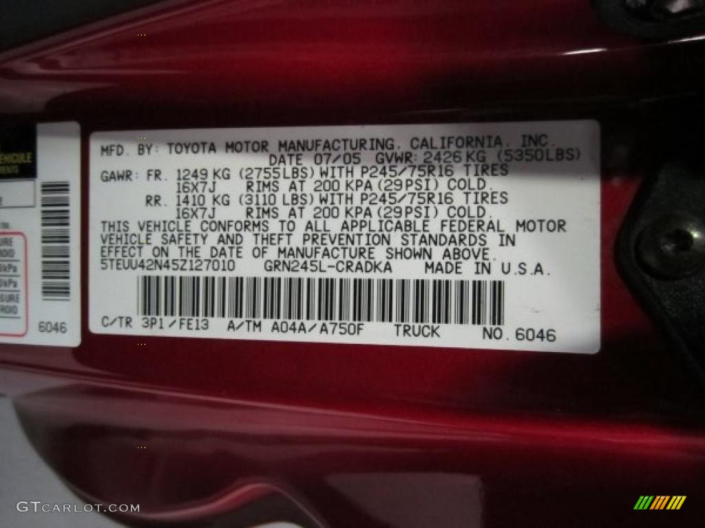 2005 Tacoma V6 Access Cab 4x4 - Impulse Red Pearl / Graphite Gray photo #5