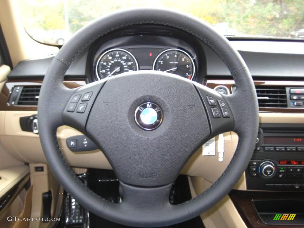 2011 BMW 3 Series 328i xDrive Sedan Beige Dakota Leather Steering Wheel Photo #38044875