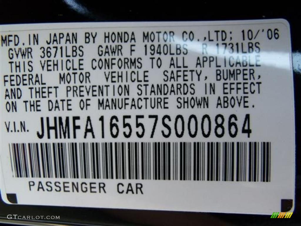 2007 Honda Civic LX Sedan Info Tag Photo #38046976
