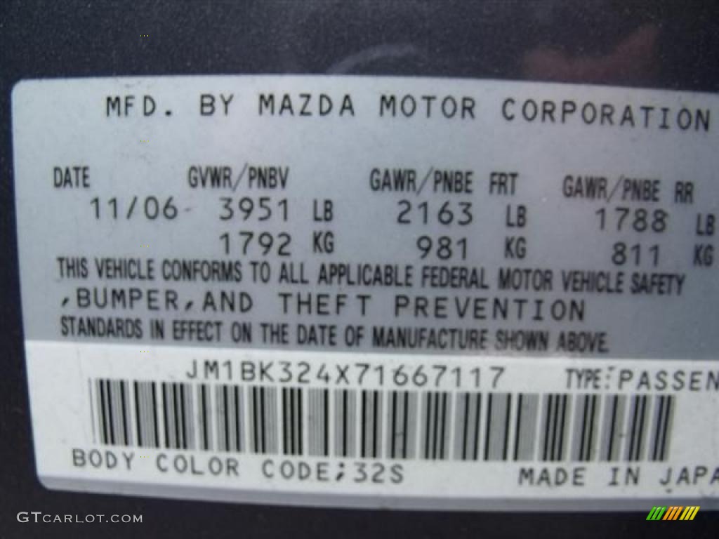 2007 MAZDA3 Color Code 32S for Galaxy Gray Mica Photo #38047896