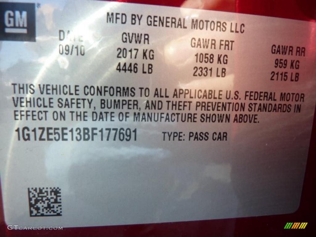 2011 Chevrolet Malibu LTZ Info Tag Photo #38055722