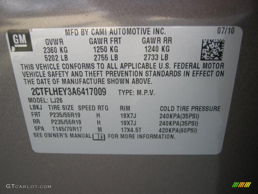 2010 GMC Terrain SLT Info Tag Photo #38055910