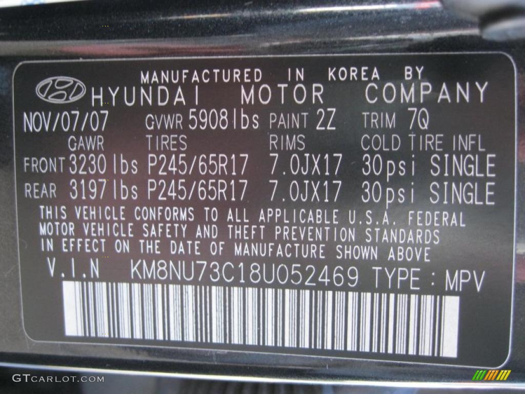 2008 Veracruz Color Code 2Z for Black Diamond Metallic Photo #38058066