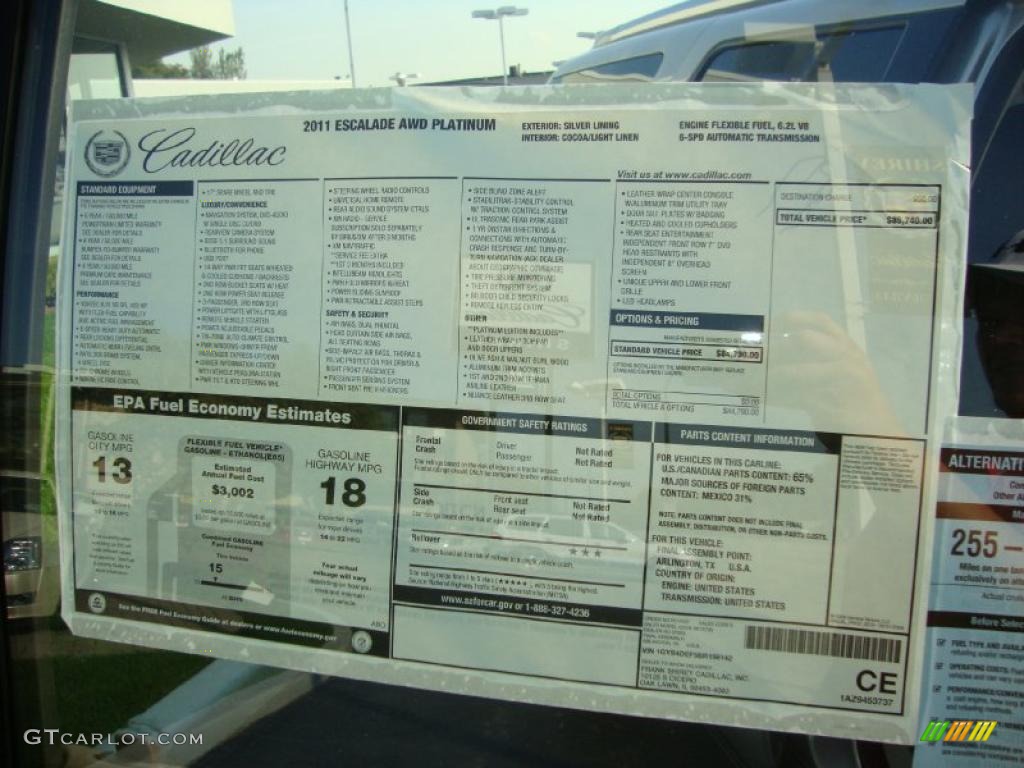 2011 Cadillac Escalade Platinum AWD Window Sticker Photos