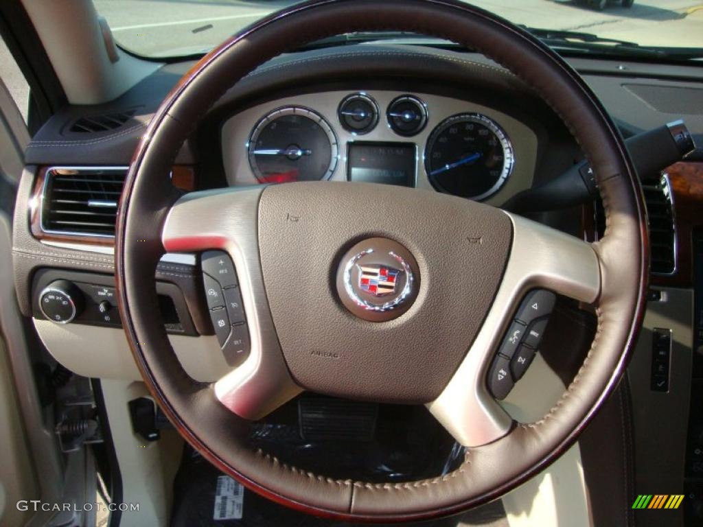 2011 Cadillac Escalade Platinum AWD Cocoa/Light Linen Tehama Leather Steering Wheel Photo #38058905