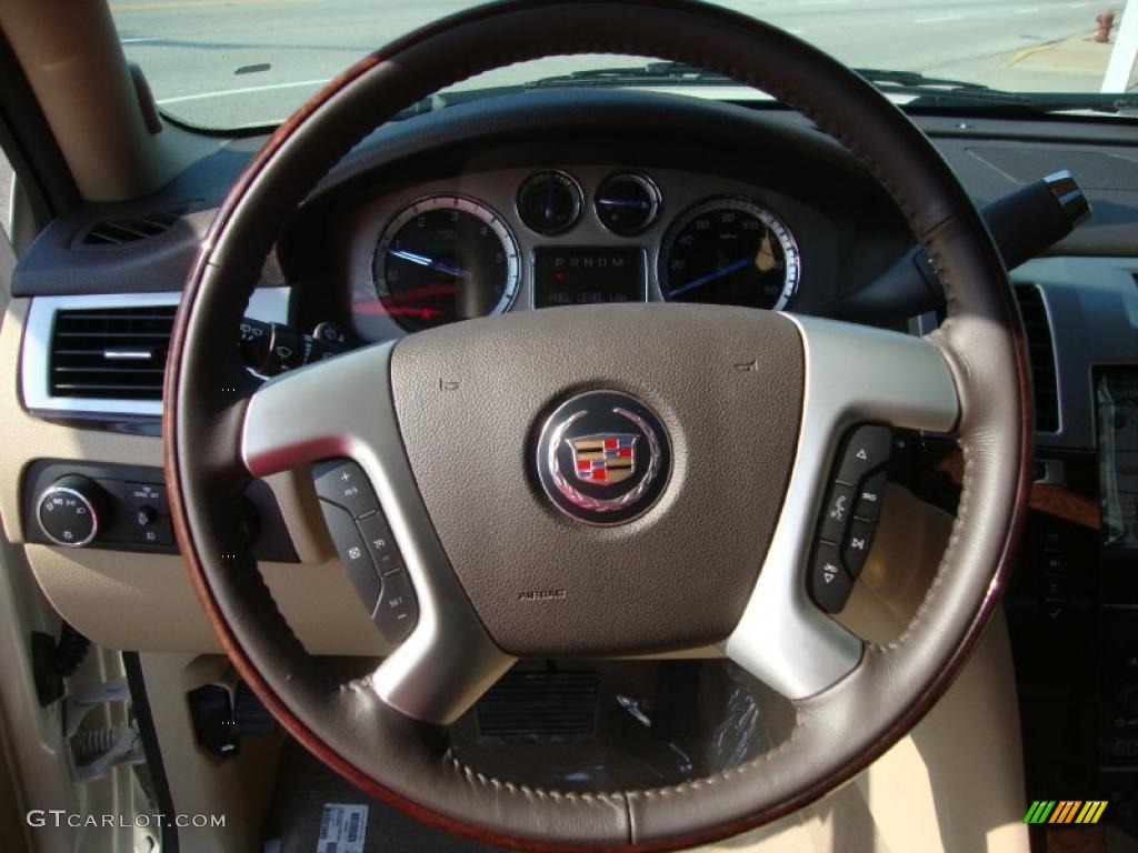 2011 Cadillac Escalade Hybrid AWD Cashmere/Cocoa Steering Wheel Photo #38059357