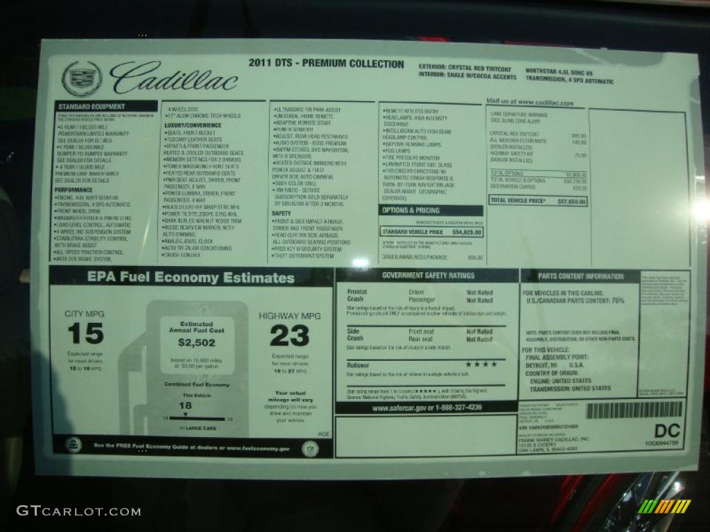 2011 Cadillac DTS Luxury Window Sticker Photo #38059590