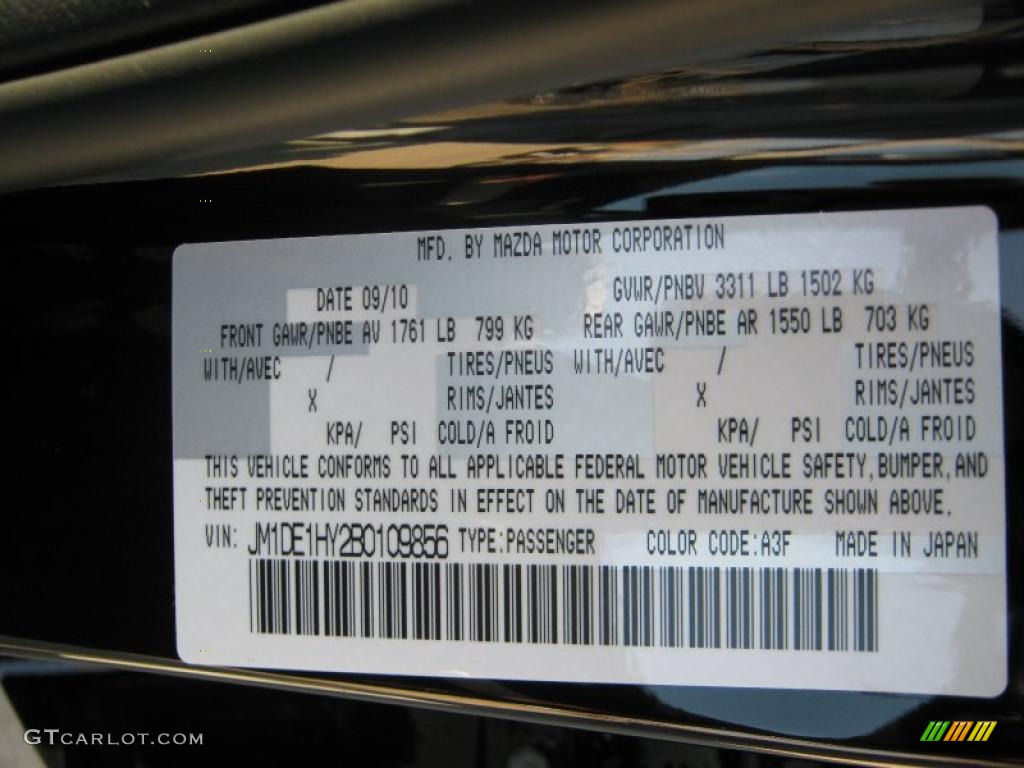 2011 MAZDA2 Color Code A3F for Brilliant Black Photo #38059774
