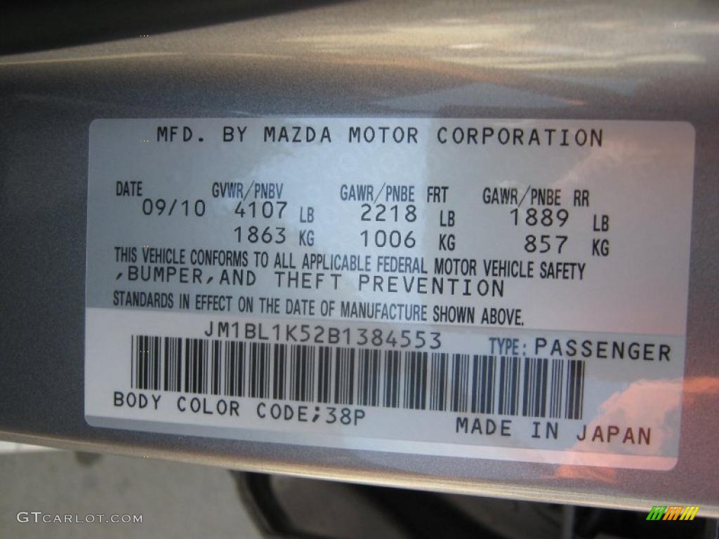 2011 MAZDA3 Color Code 38P for Liquid Silver Metallic Photo #38060526