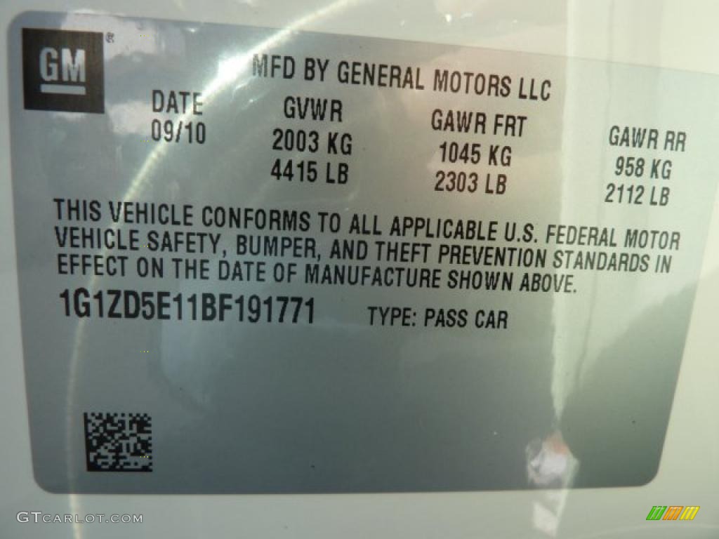 2011 Chevrolet Malibu LT Info Tag Photo #38060690